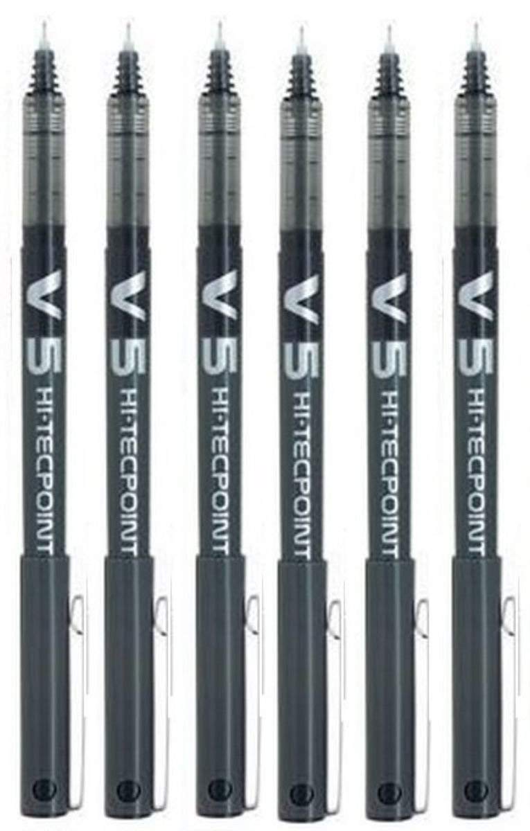 قلم كرة دوارة فائق النعومة من Pilot BX V5 أسود Hi-Tecpoint برأس 0.5 مم وعرض الخط 0.3 مم (عبوة من 6 قطع)